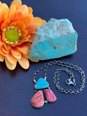 3 Stone Spiny Fixed Pendant Necklace