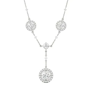 3.05 CTW DEW Round Moissanite Halo Lariat Necklace in 14K White Gold