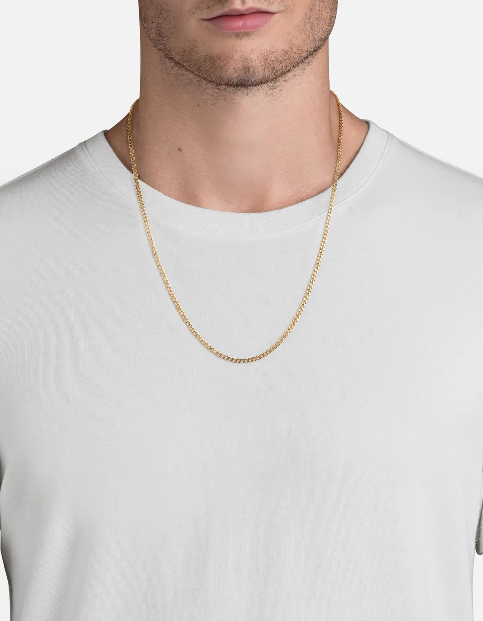 3mm Cuban Chain Necklace, Gold