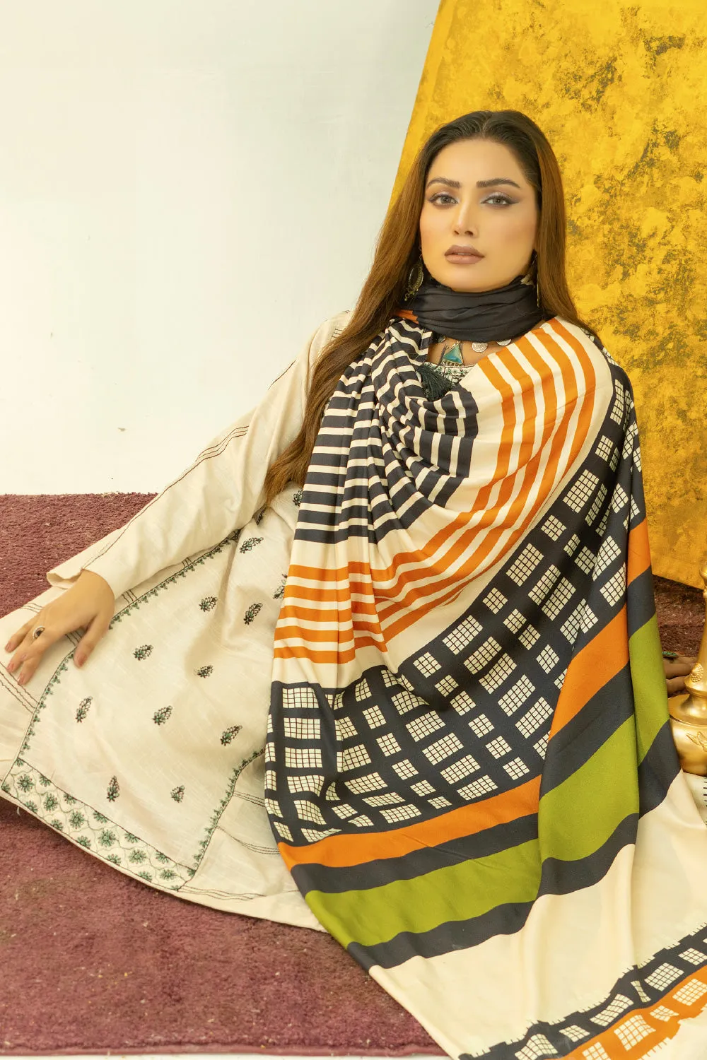3PC Stitched | Embroidered Khaddar Suit