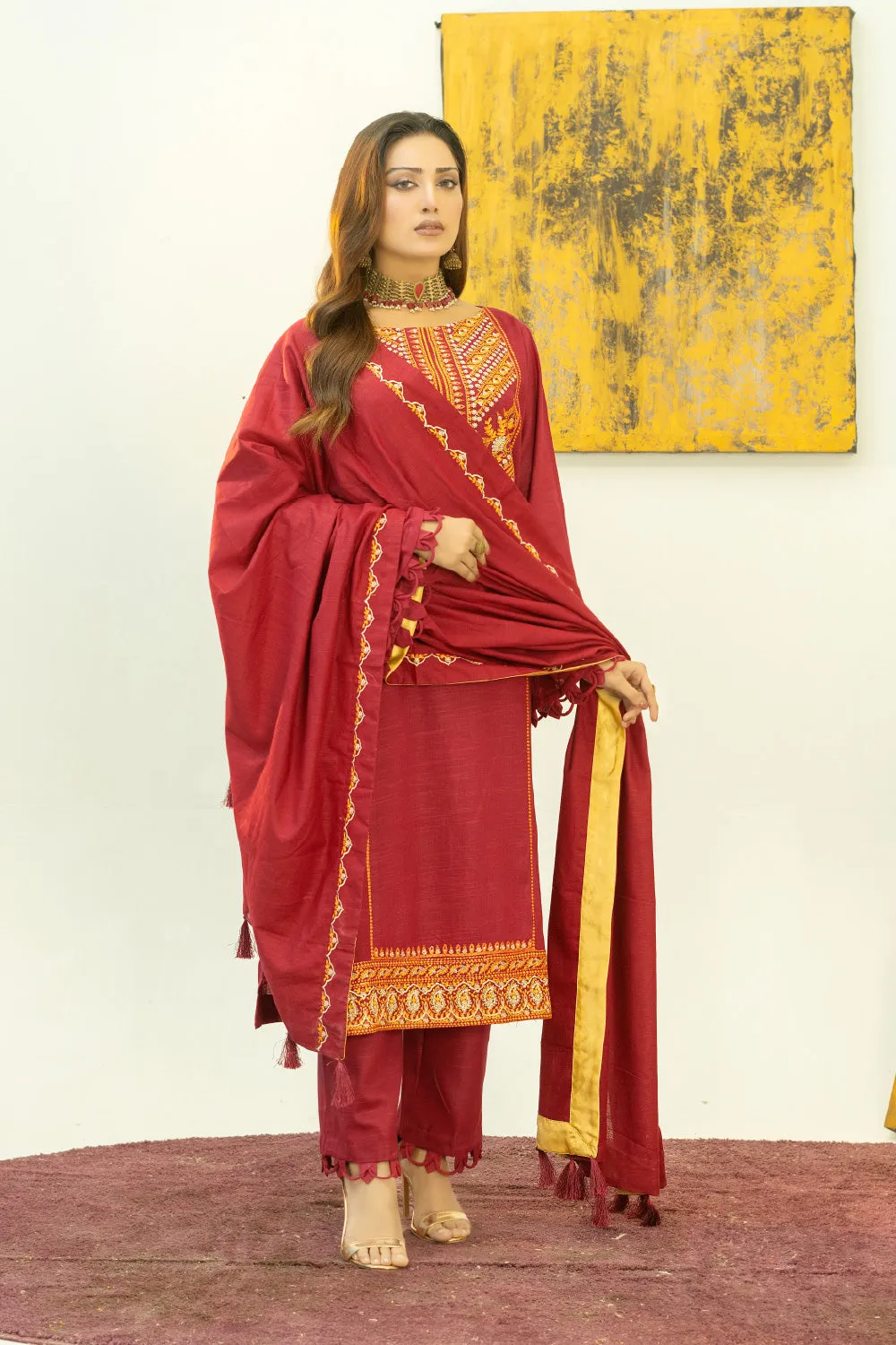 3PC Stitched | Embroidered Khaddar Suit