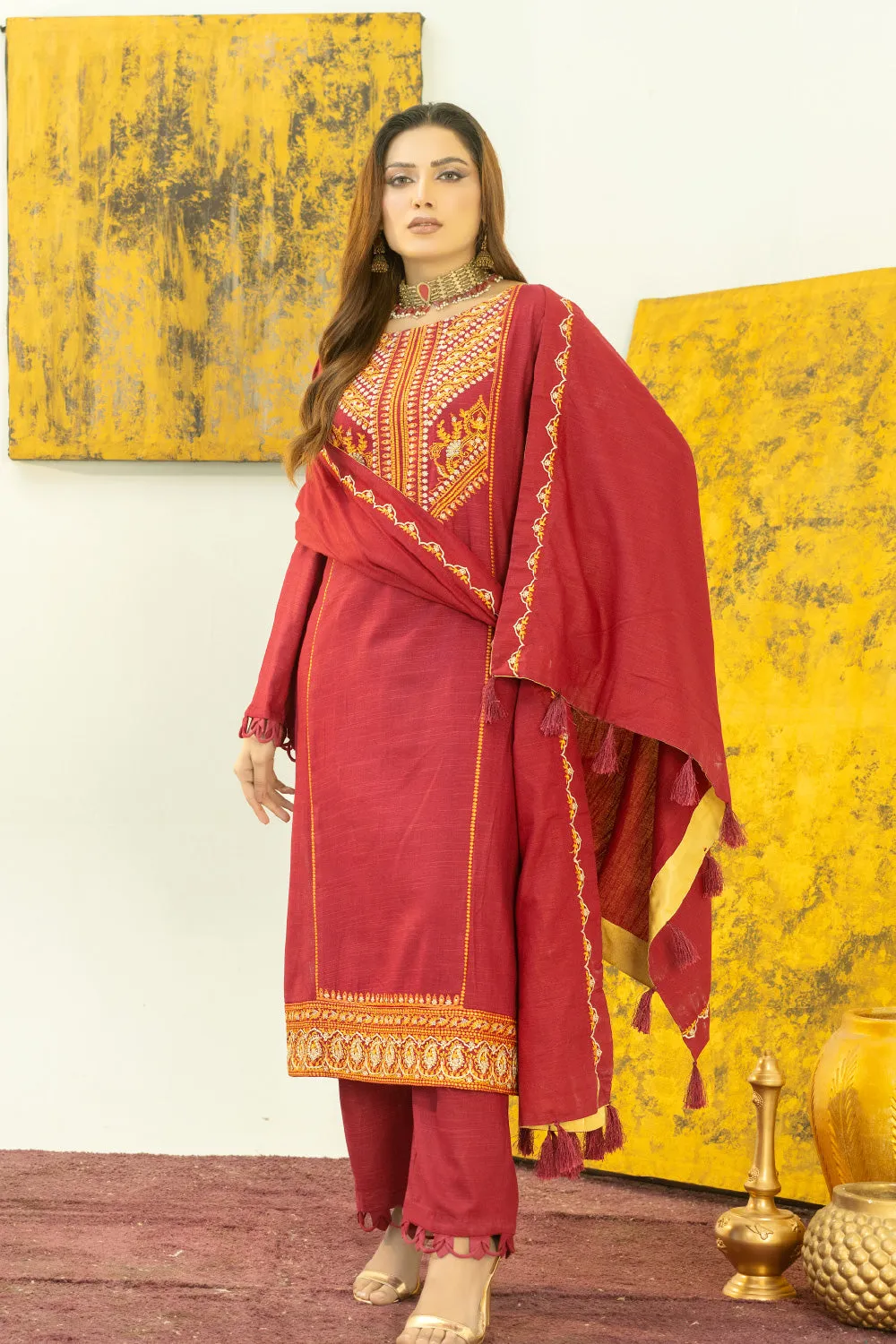 3PC Stitched | Embroidered Khaddar Suit