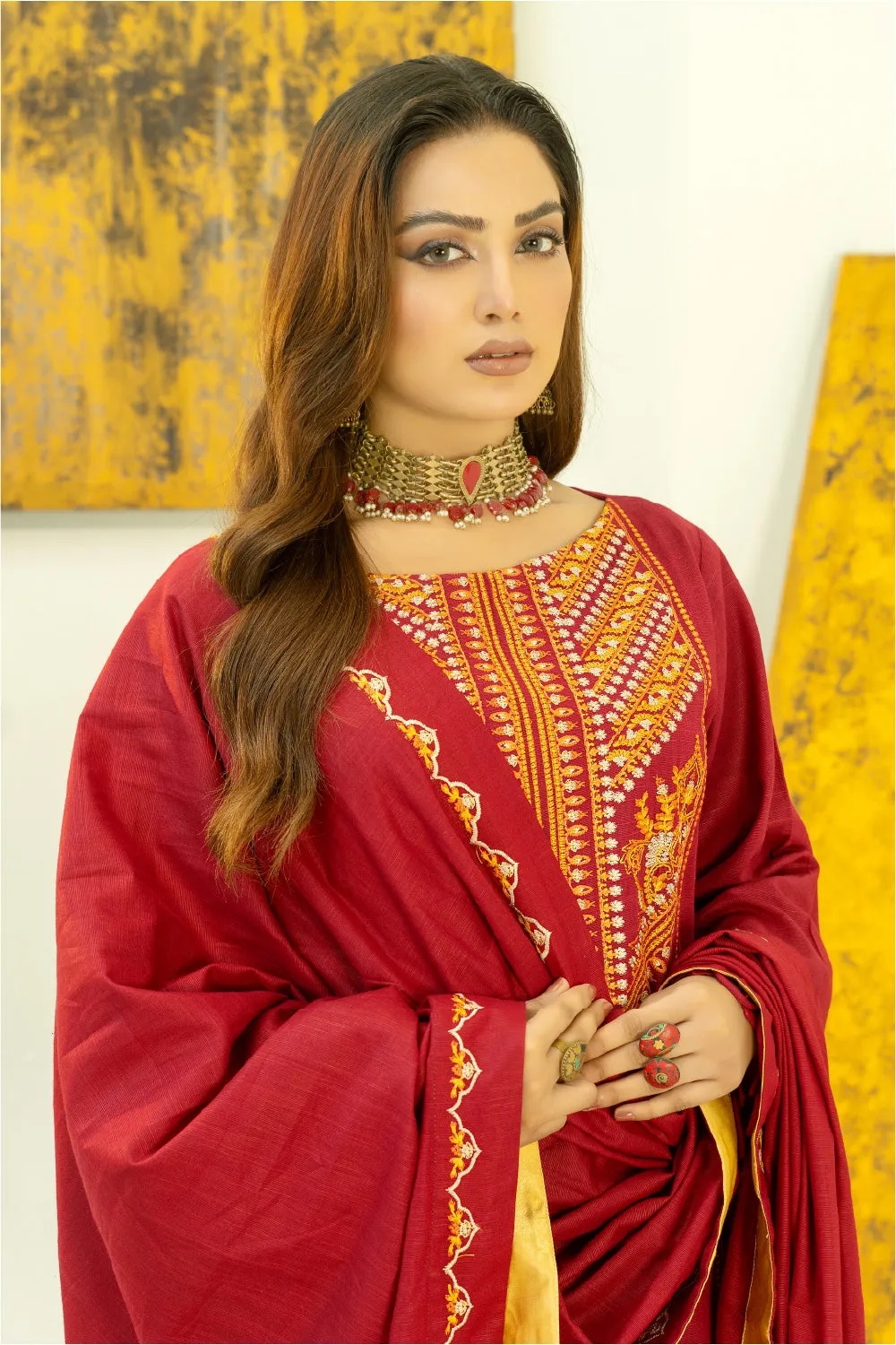3PC Stitched | Embroidered Khaddar Suit