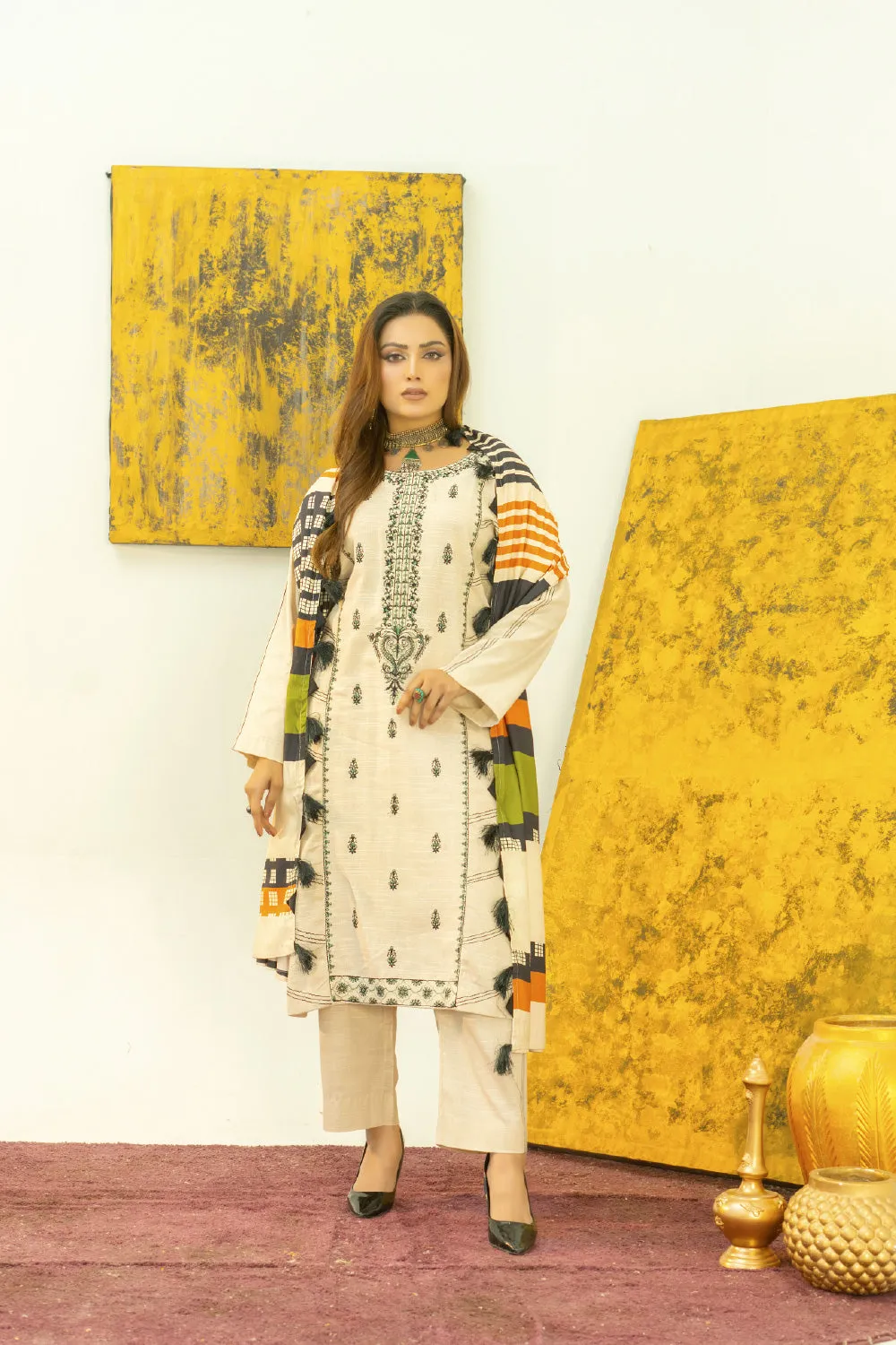 3PC Stitched | Embroidered Khaddar Suit