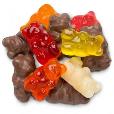 6 Flavor Chocolate Covered Flavored Gummi Bears 2.5  lbs