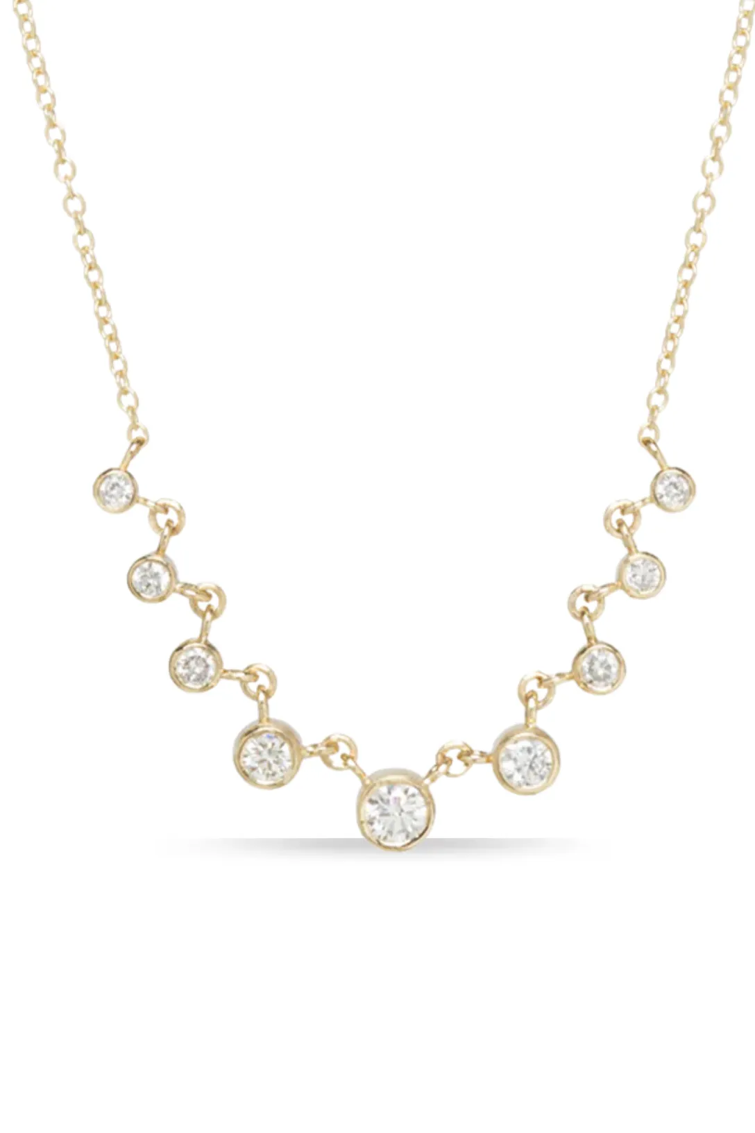 9 Linked Graduated Bezel Set White Diamond Necklace