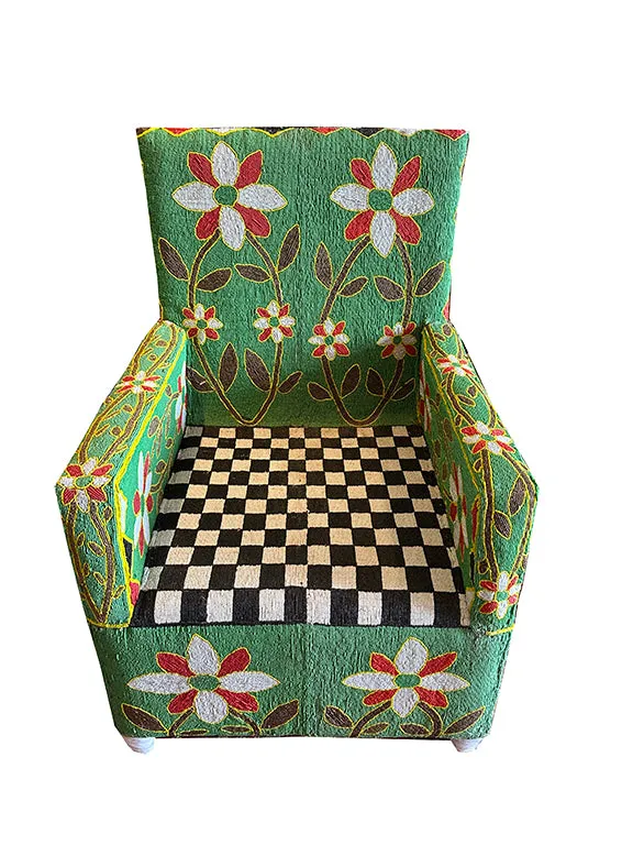 African Beaded Chair in Green Floral