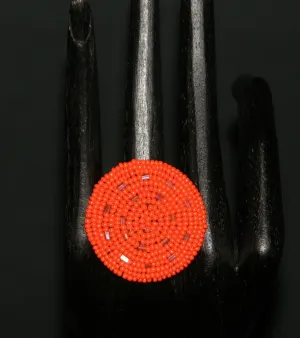 African Beaded Ring Orange Color 7