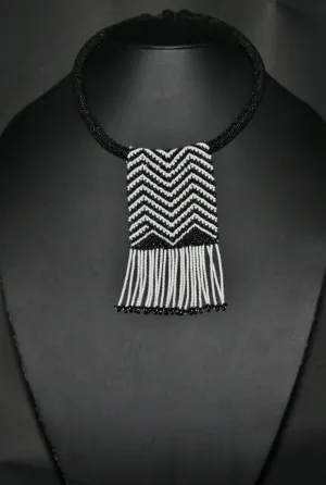 African Zulu Love Letter Beaded Choker Necklace Black & White