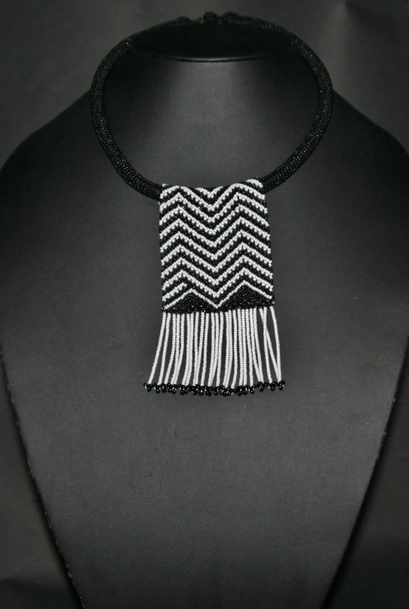 African Zulu Love Letter Beaded Choker Necklace Black & White