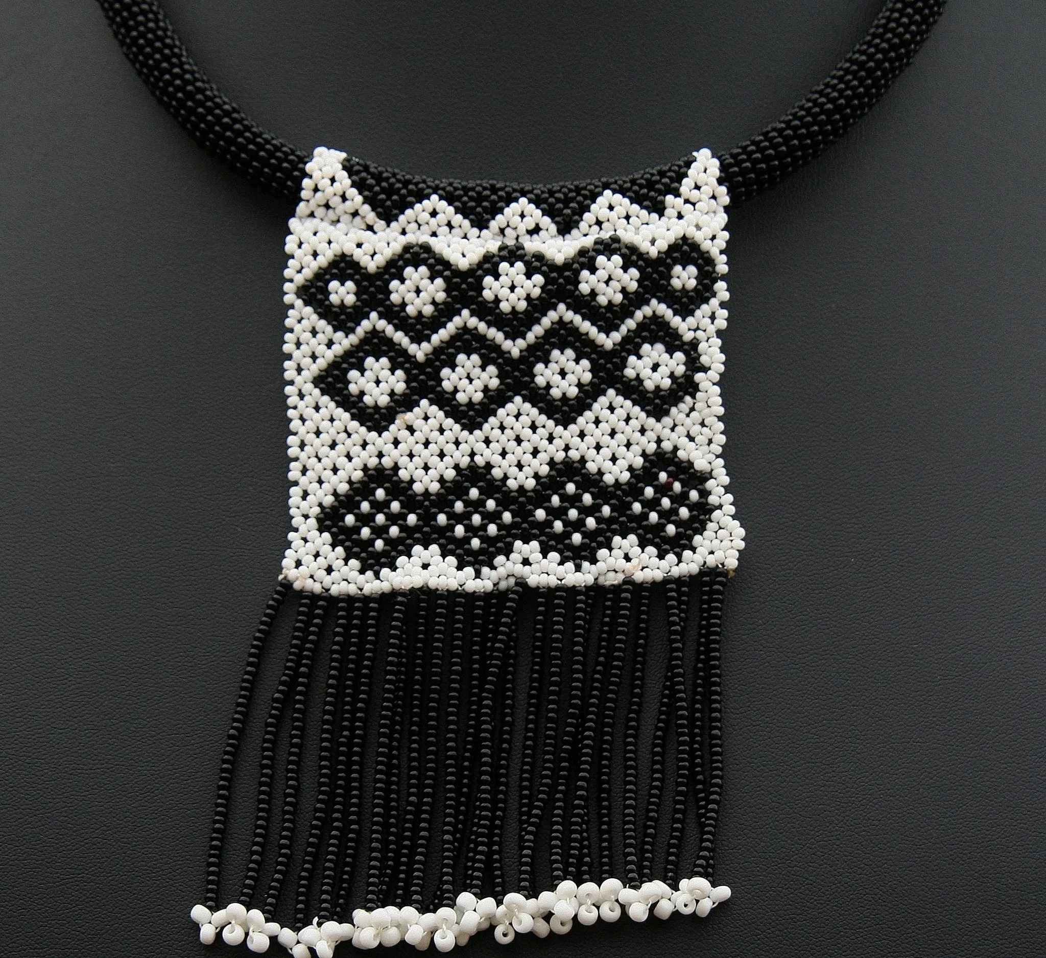 African Zulu Love Letter Beaded Choker Necklace Black & White