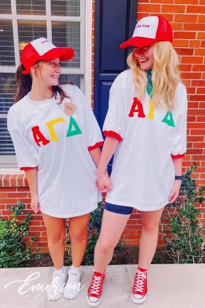 Alpha Gamma Delta Red Yellow Green Letters Oversized Jersey