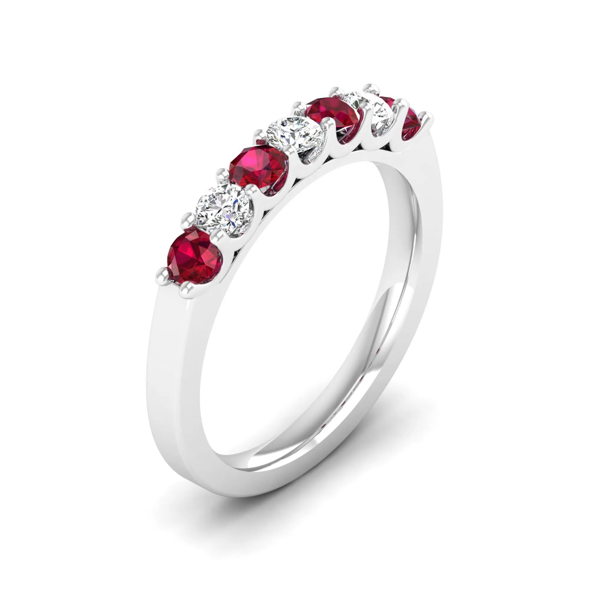 Alternating 7-Stone Ruby and Diamond Ring