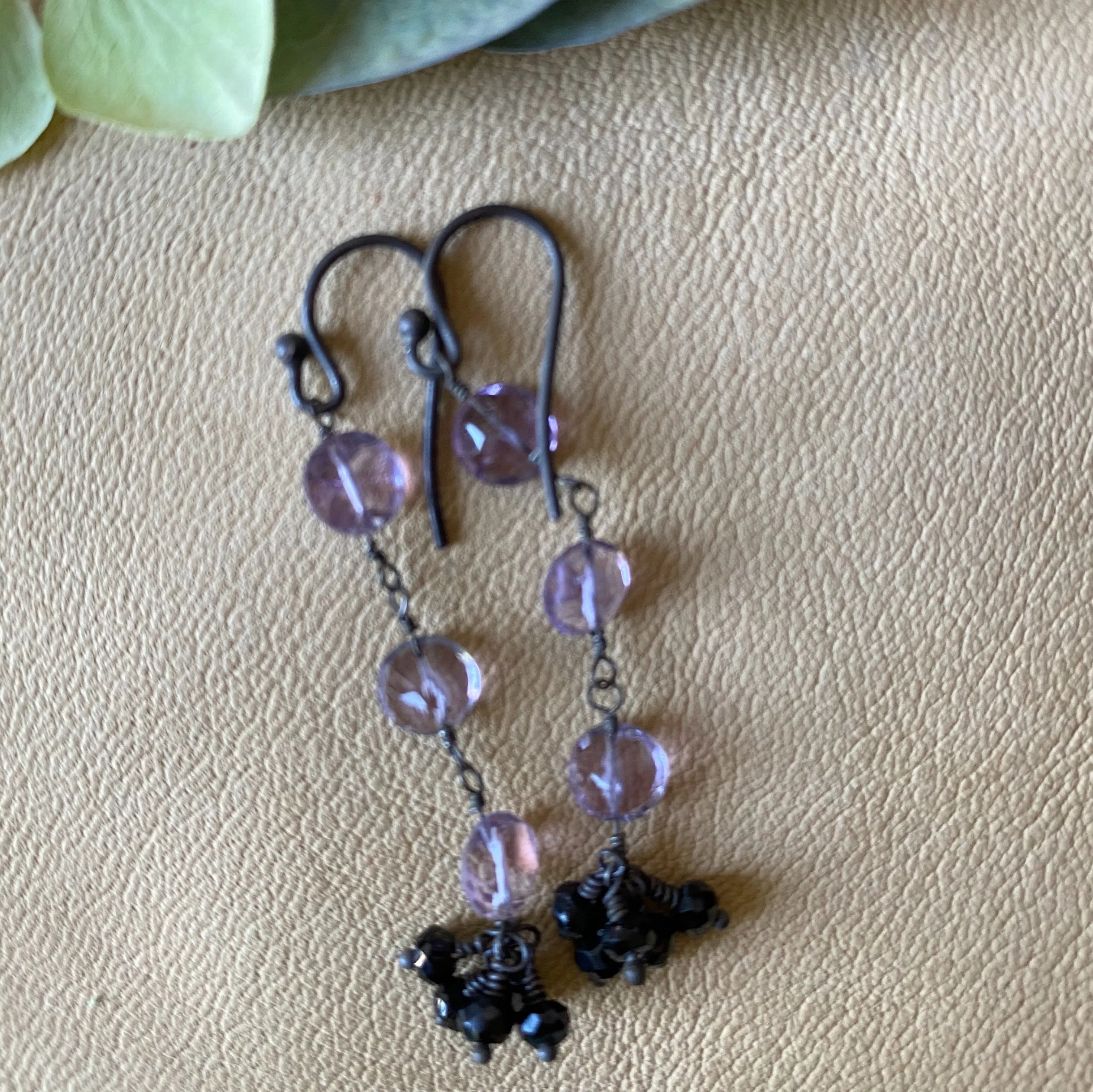 Amethyst with Black Garnet Earrings