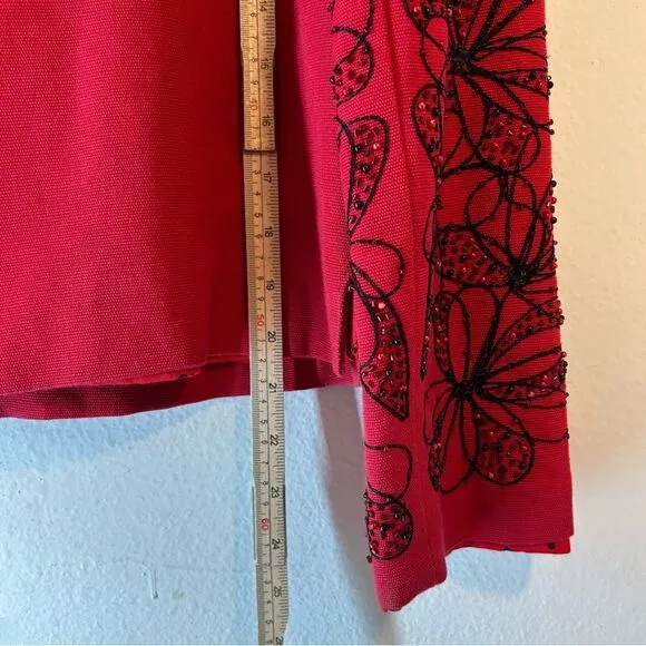 ANAGE WOMANS BLAZER SMALL BLACK RED COTTON ZIP EMBROIDERED BEADED JACKET COAT