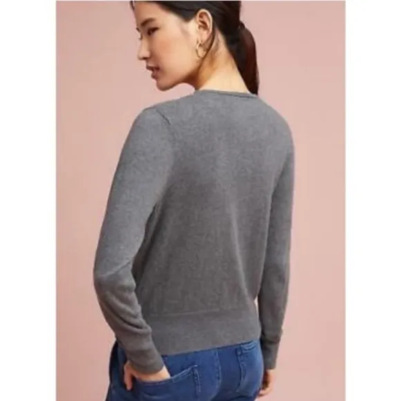 Anthropologie Field Flower Pearl Beaded Gray Cardigan Sweater Small
