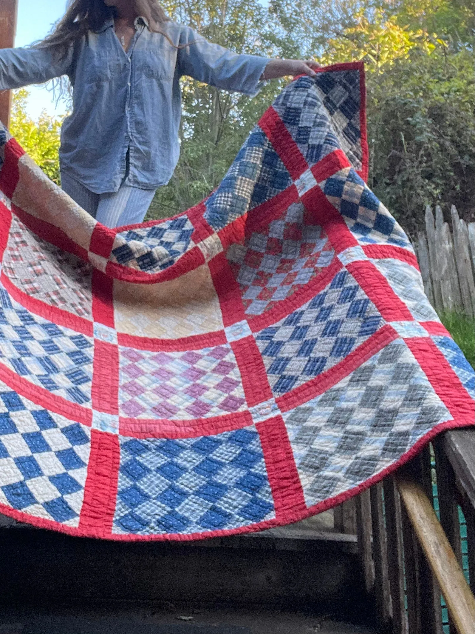 Antique 16 Calico Patch On Point Calico Hand Stitched Quilt