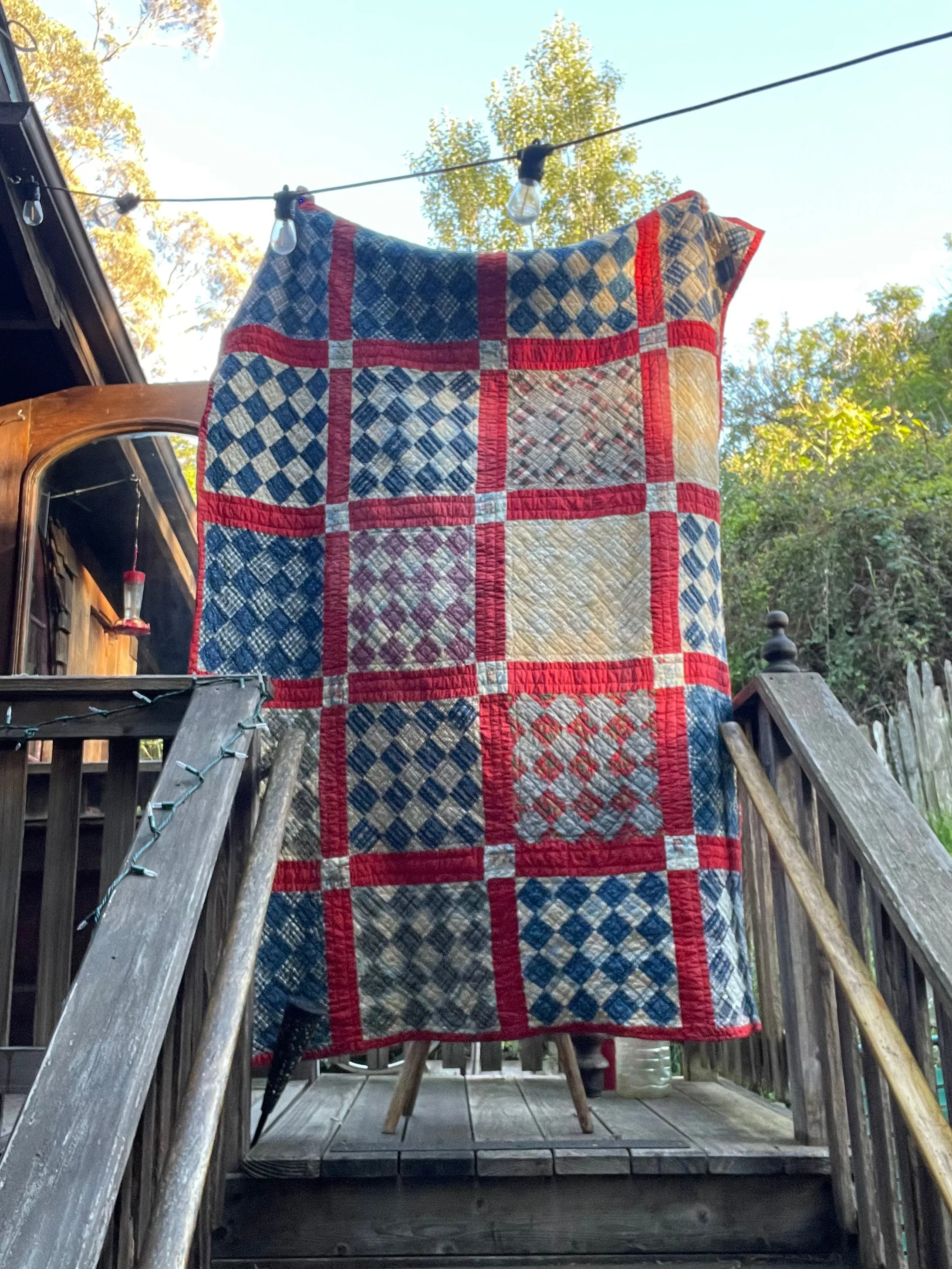 Antique 16 Calico Patch On Point Calico Hand Stitched Quilt
