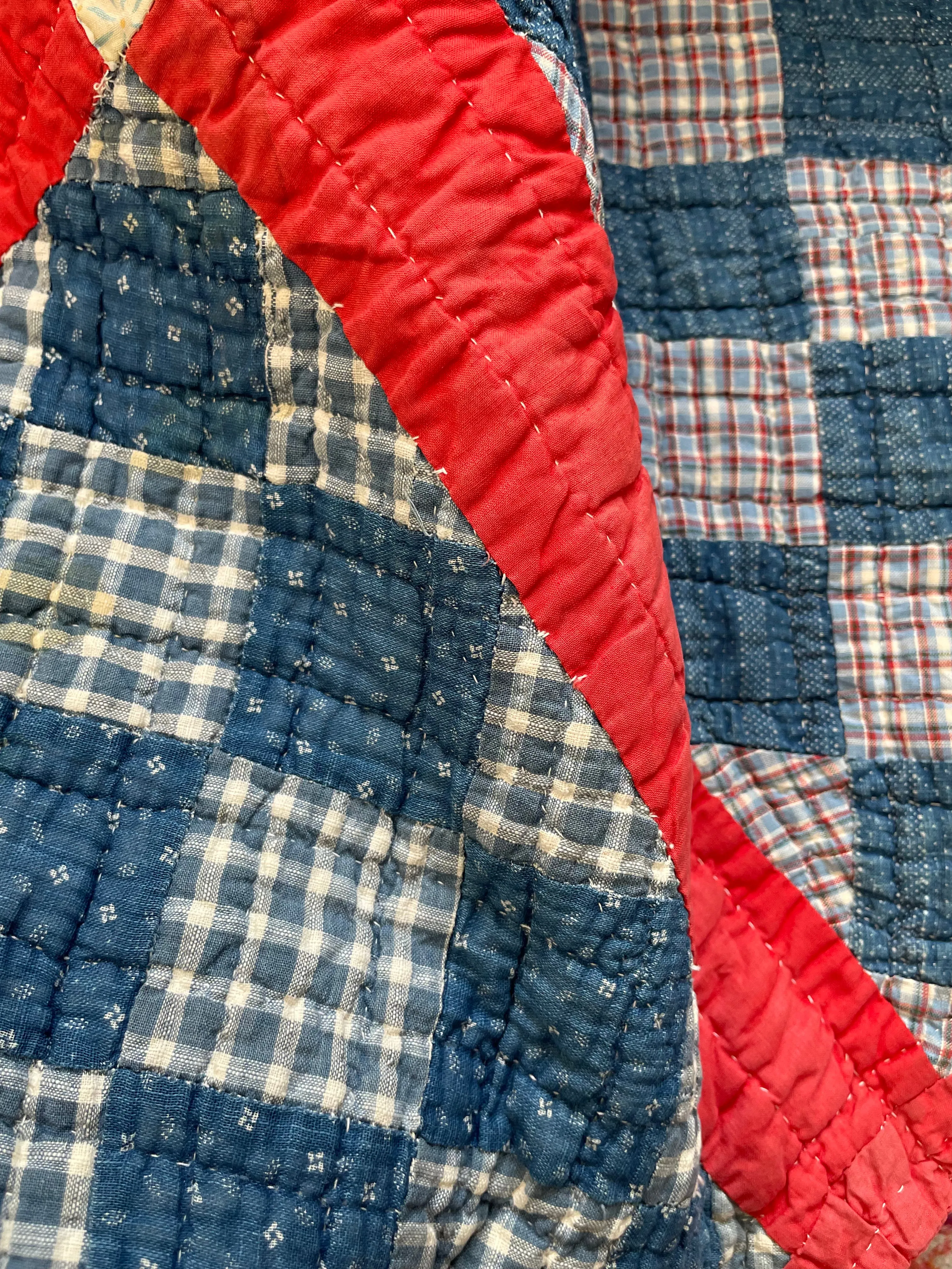 Antique 16 Calico Patch On Point Calico Hand Stitched Quilt