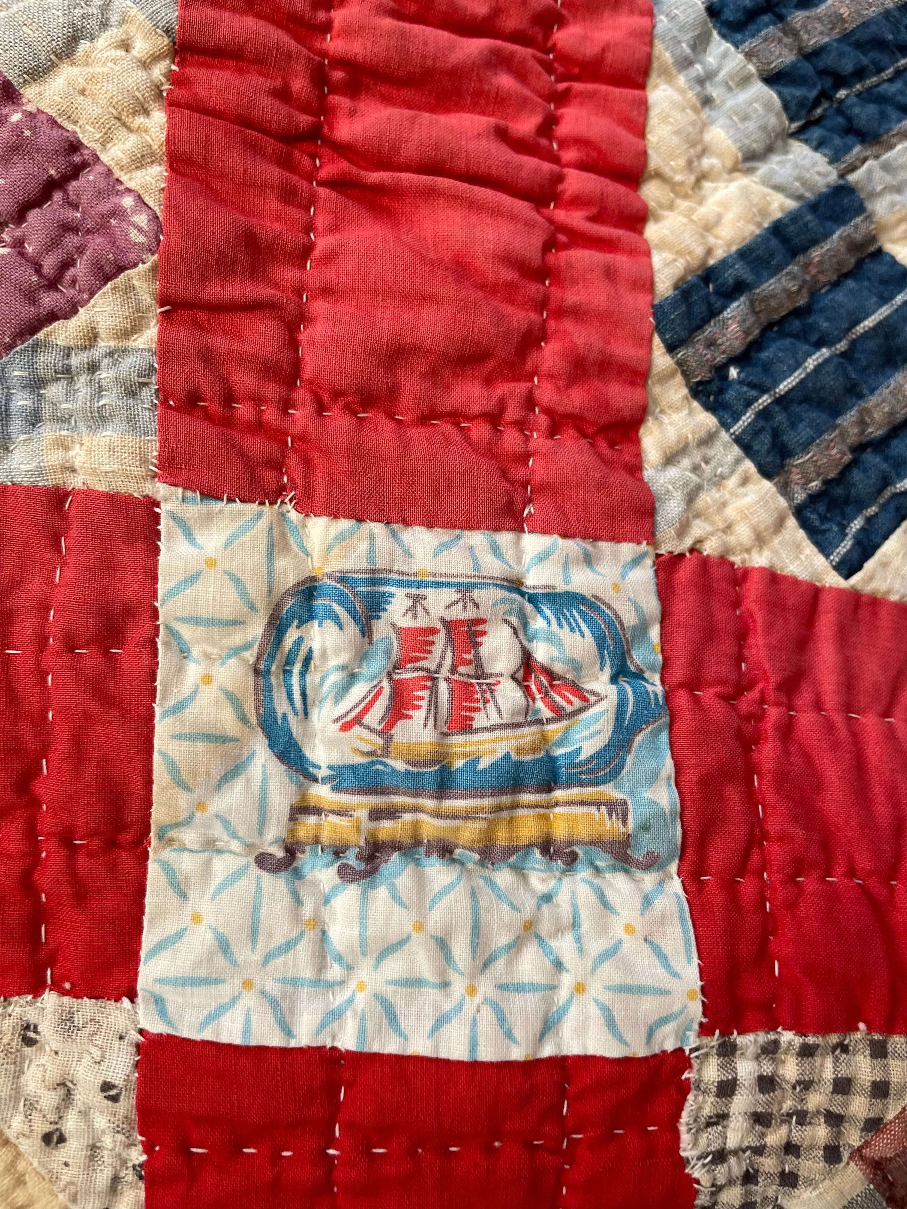 Antique 16 Calico Patch On Point Calico Hand Stitched Quilt