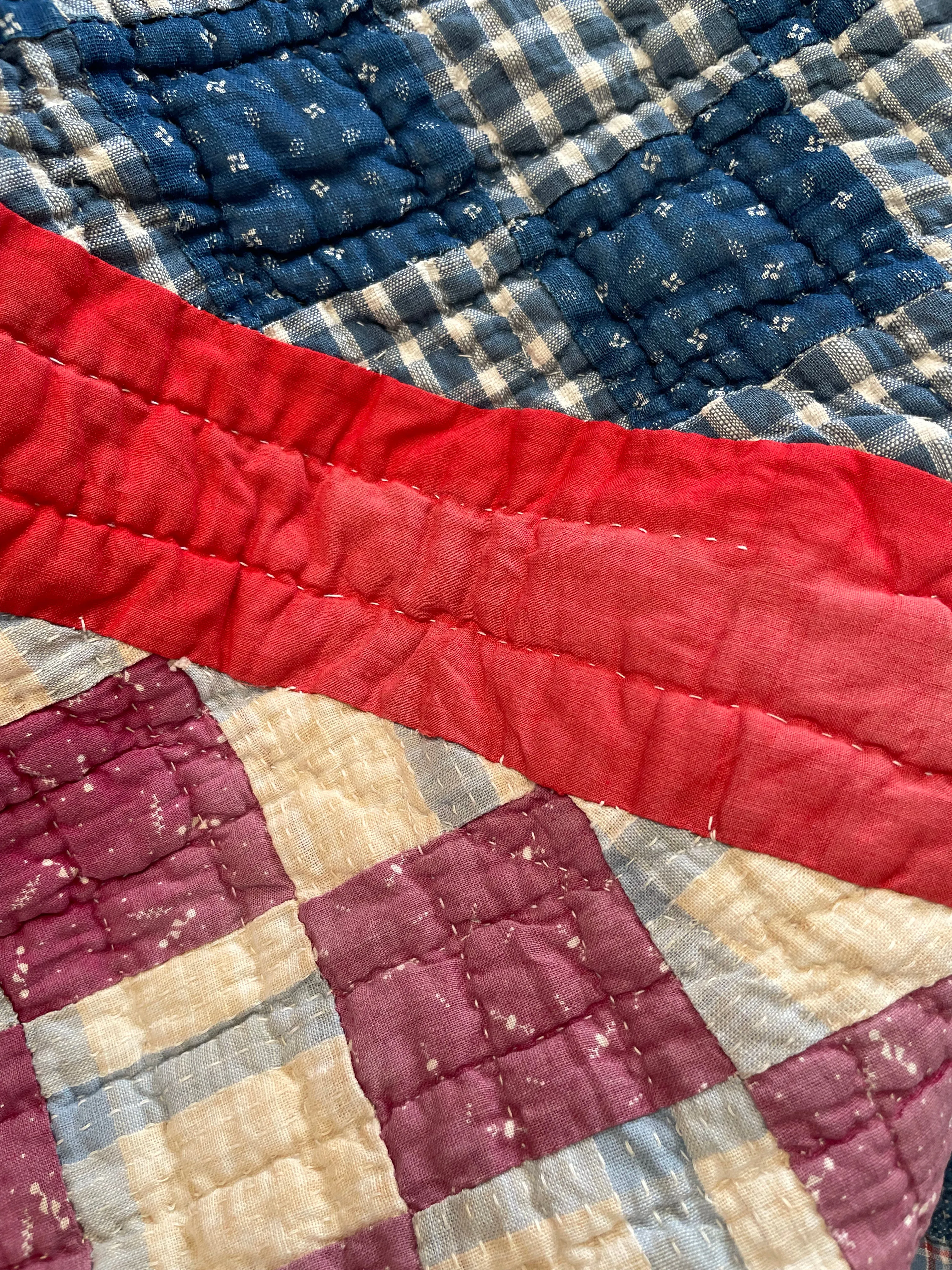 Antique 16 Calico Patch On Point Calico Hand Stitched Quilt