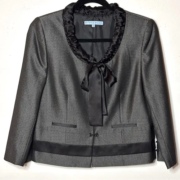 Antonio Melani Crop Blazer Black Satin Bow 4