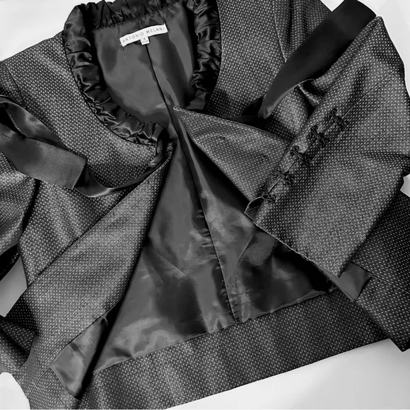 Antonio Melani Crop Blazer Black Satin Bow 4