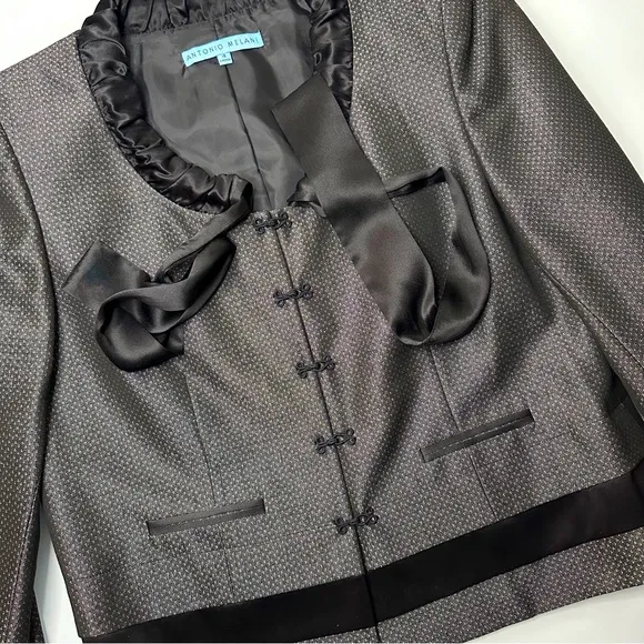 Antonio Melani Crop Blazer Black Satin Bow 4