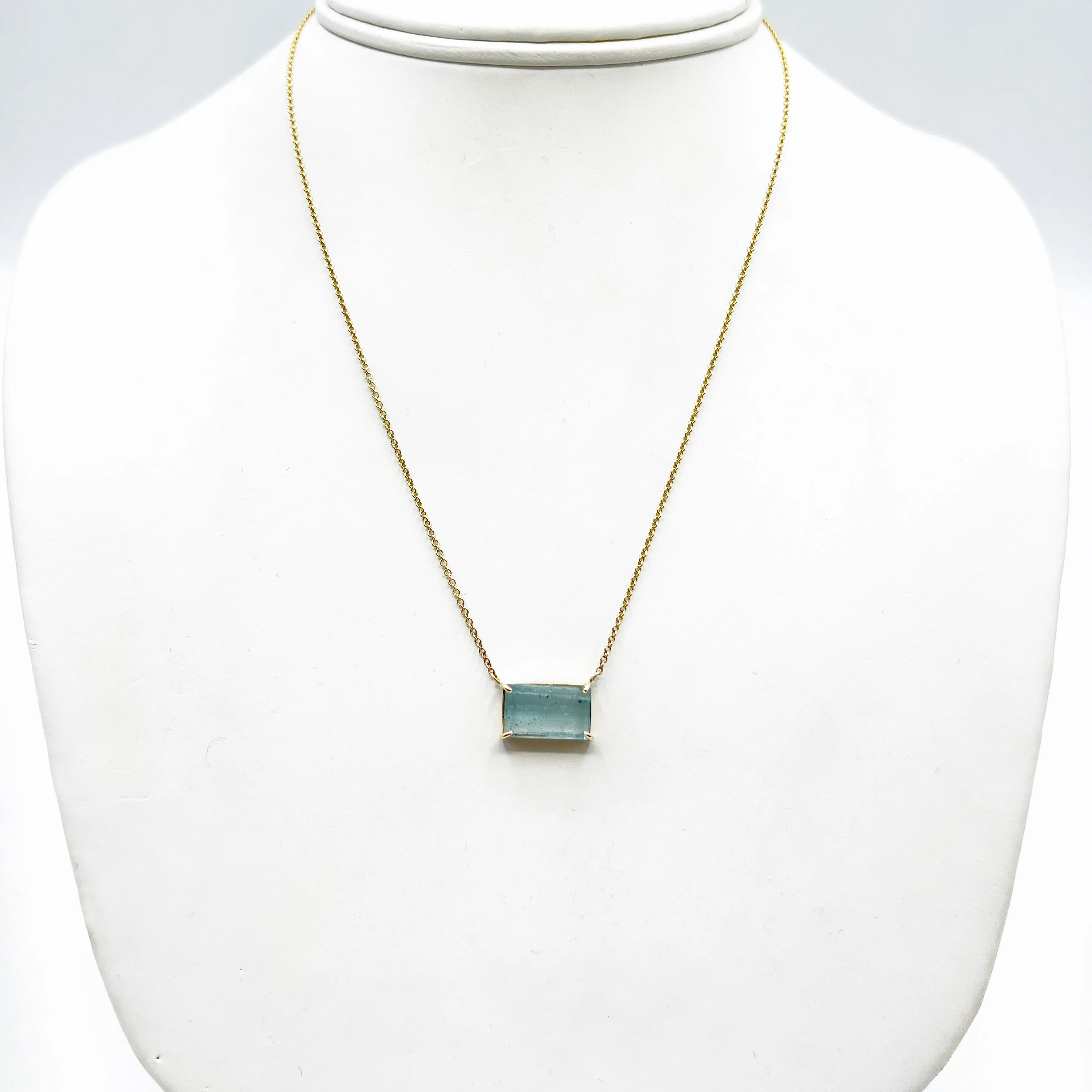 Aquamarine Boxy Pendant Necklace