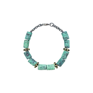 ARTIFACT  TEAL PATINA CYLINDER BEADED LINK BRACELET WITH BLACK SAPPHIRE