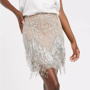 ASOS DESIGN Women’s Embellished Sequins Festival Beaded Fringe Mini Skirt Size 6