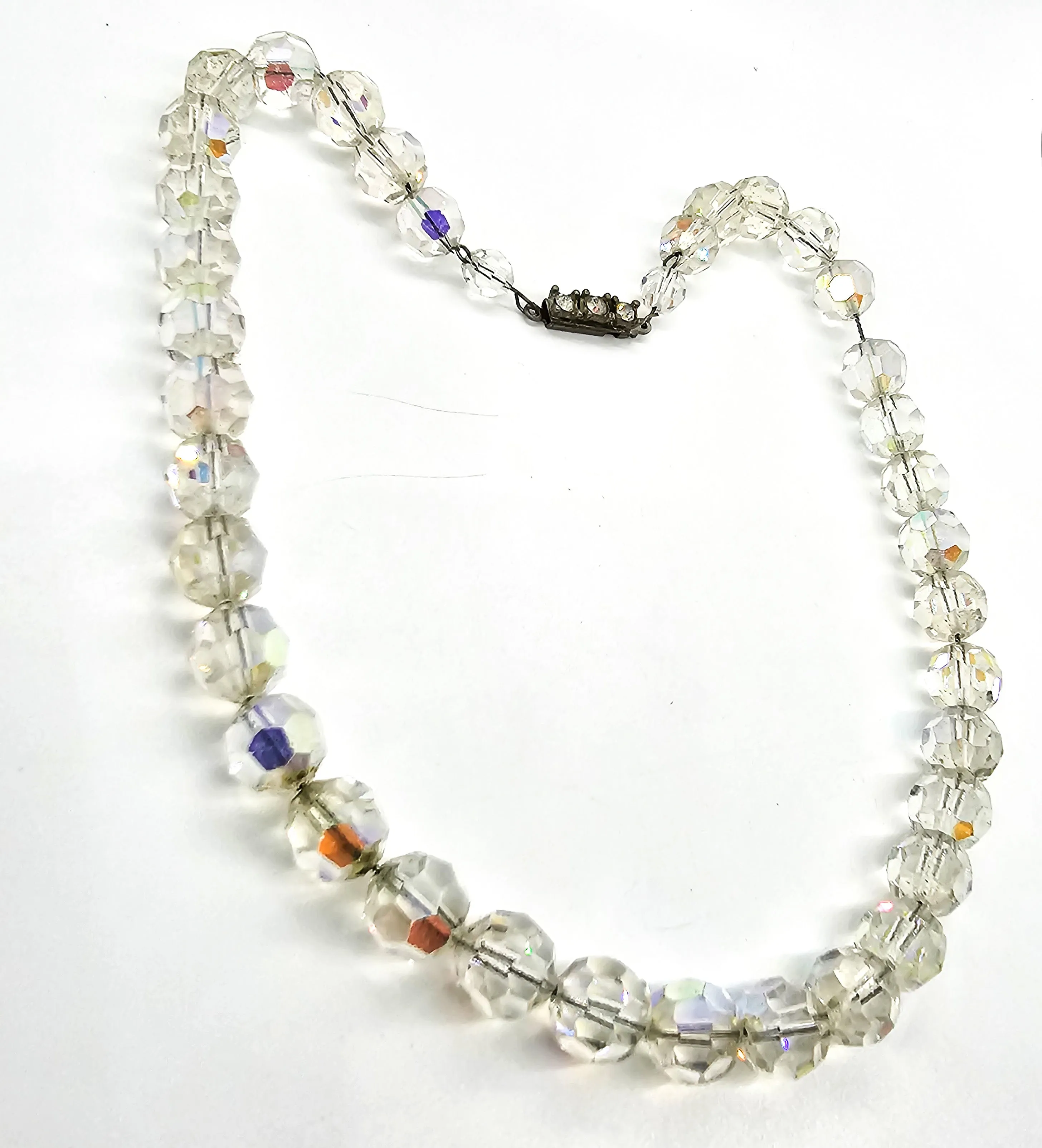 Austrian Crystal Aurora Borealis disco beaded vintage necklace 1960's