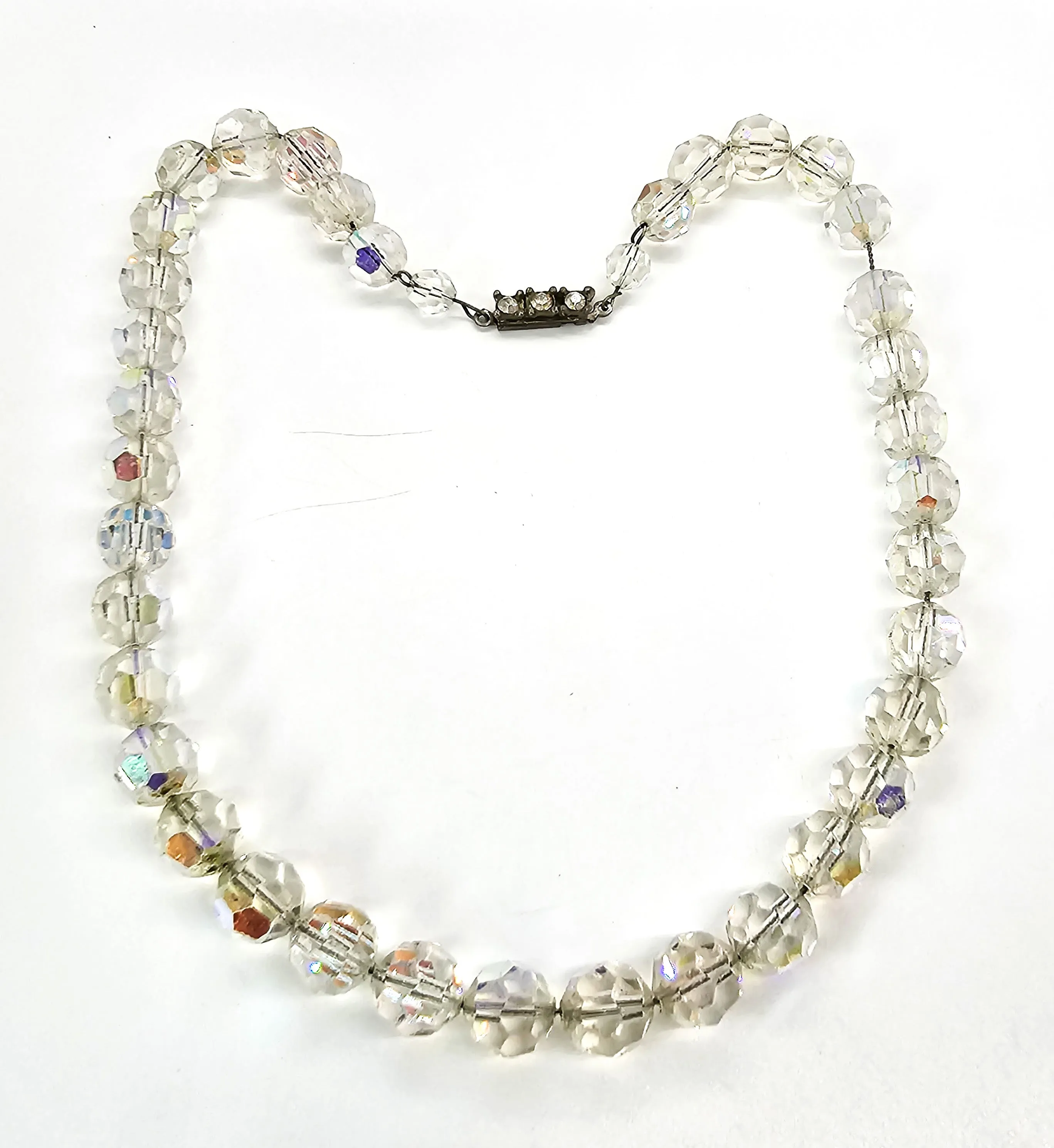 Austrian Crystal Aurora Borealis disco beaded vintage necklace 1960's