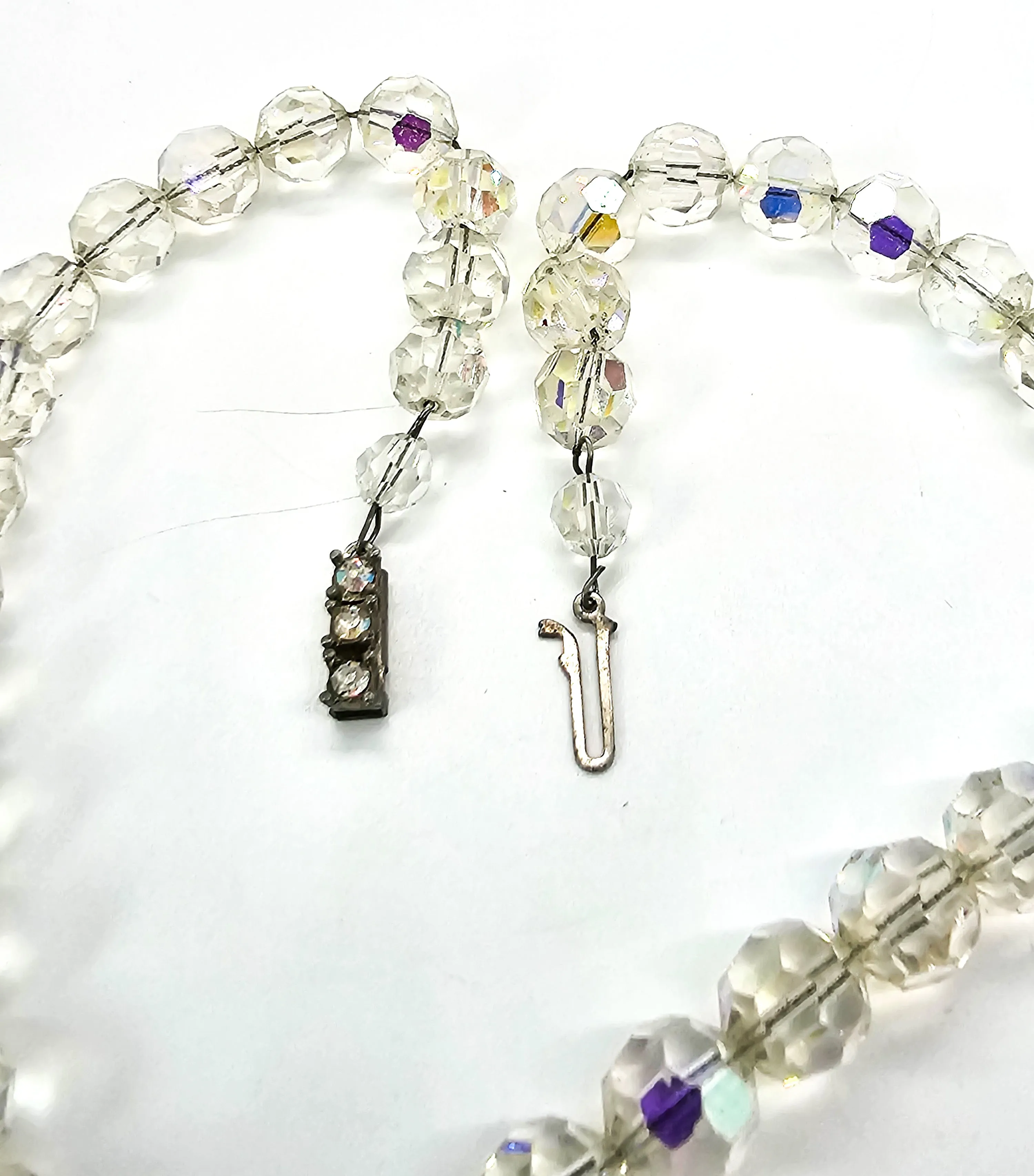 Austrian Crystal Aurora Borealis disco beaded vintage necklace 1960's