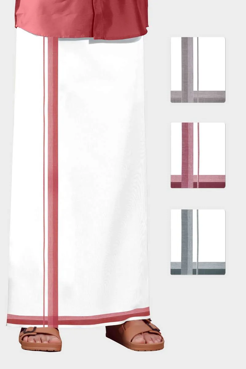 Awesome Arima - Blue Gray Smooth Cotton Double Layered Dhoti With Fancy Borders | Uathayam