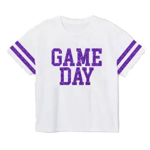 Azarhia Game Day Glitter Boxy Adult Tee - Purple