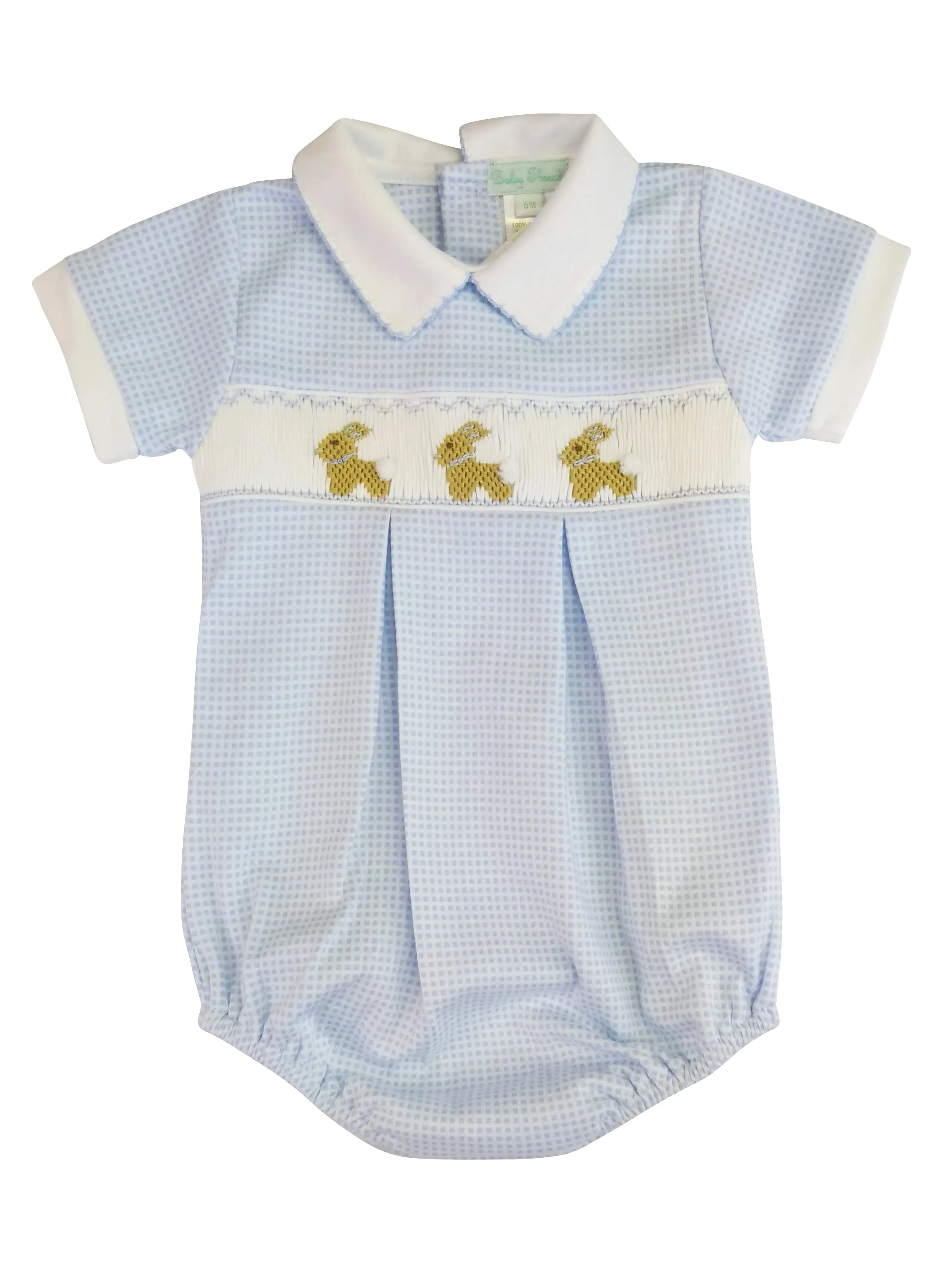 Baby Boy's Blue Check Smocked Bunnies Romper