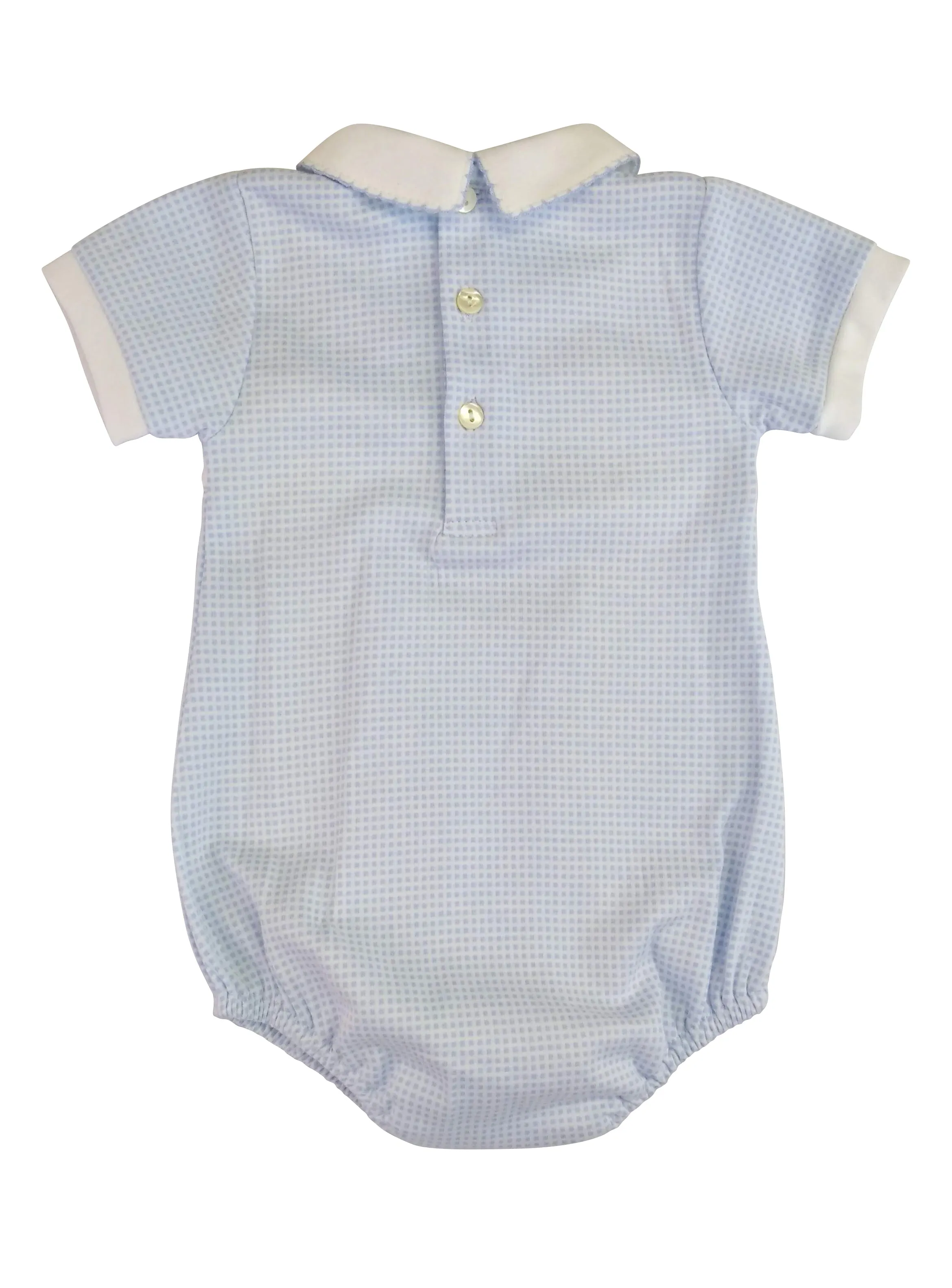 Baby Boy's Blue Check Smocked Bunnies Romper