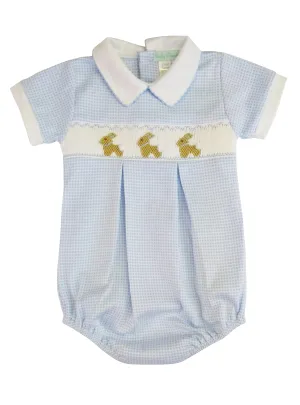 Baby Boy's Blue Check Smocked Bunnies Romper
