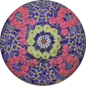 Baccarat 1970 Interlaced Complex Millefiori Garland On White Filigree Lace Over Transparent Blue