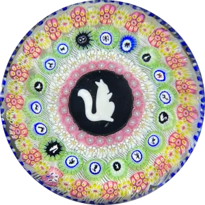 Baccarat 1972 Art Glass Paperweight Gridel Silhouette Millefiori Squirrel with Complex Millefiori