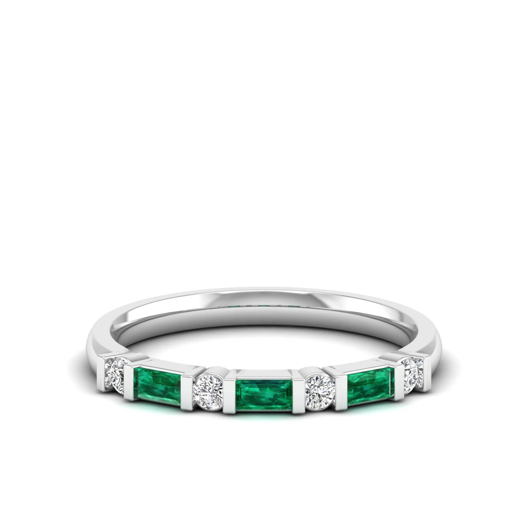 Baguette Alternating Emerald Art Deco and Diamond Ring