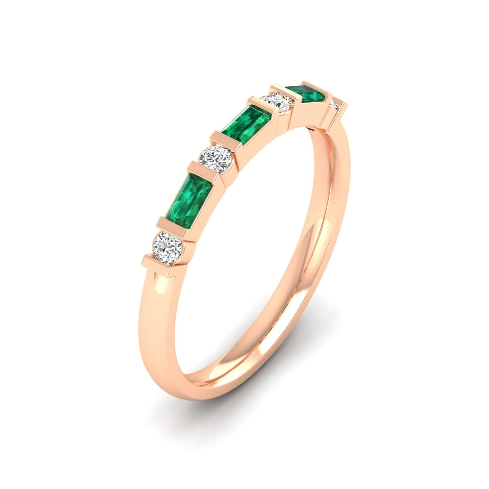 Baguette Alternating Emerald Art Deco and Diamond Ring