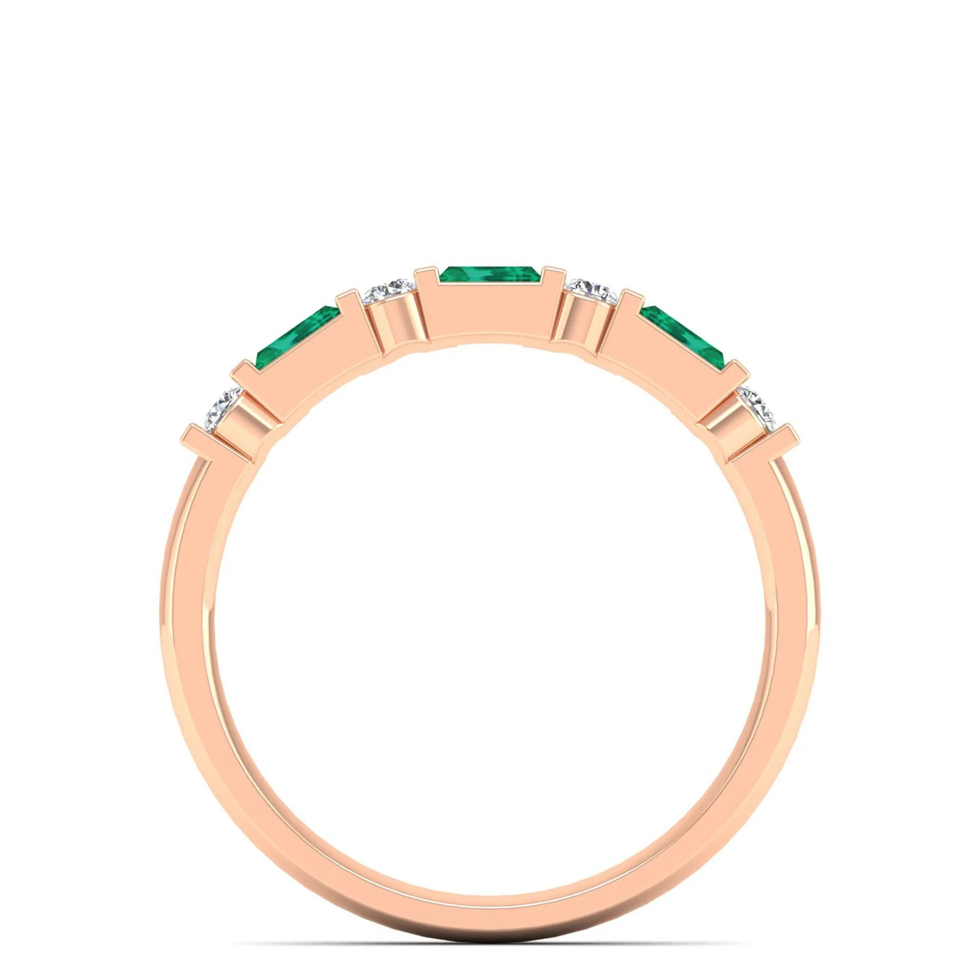 Baguette Alternating Emerald Art Deco and Diamond Ring