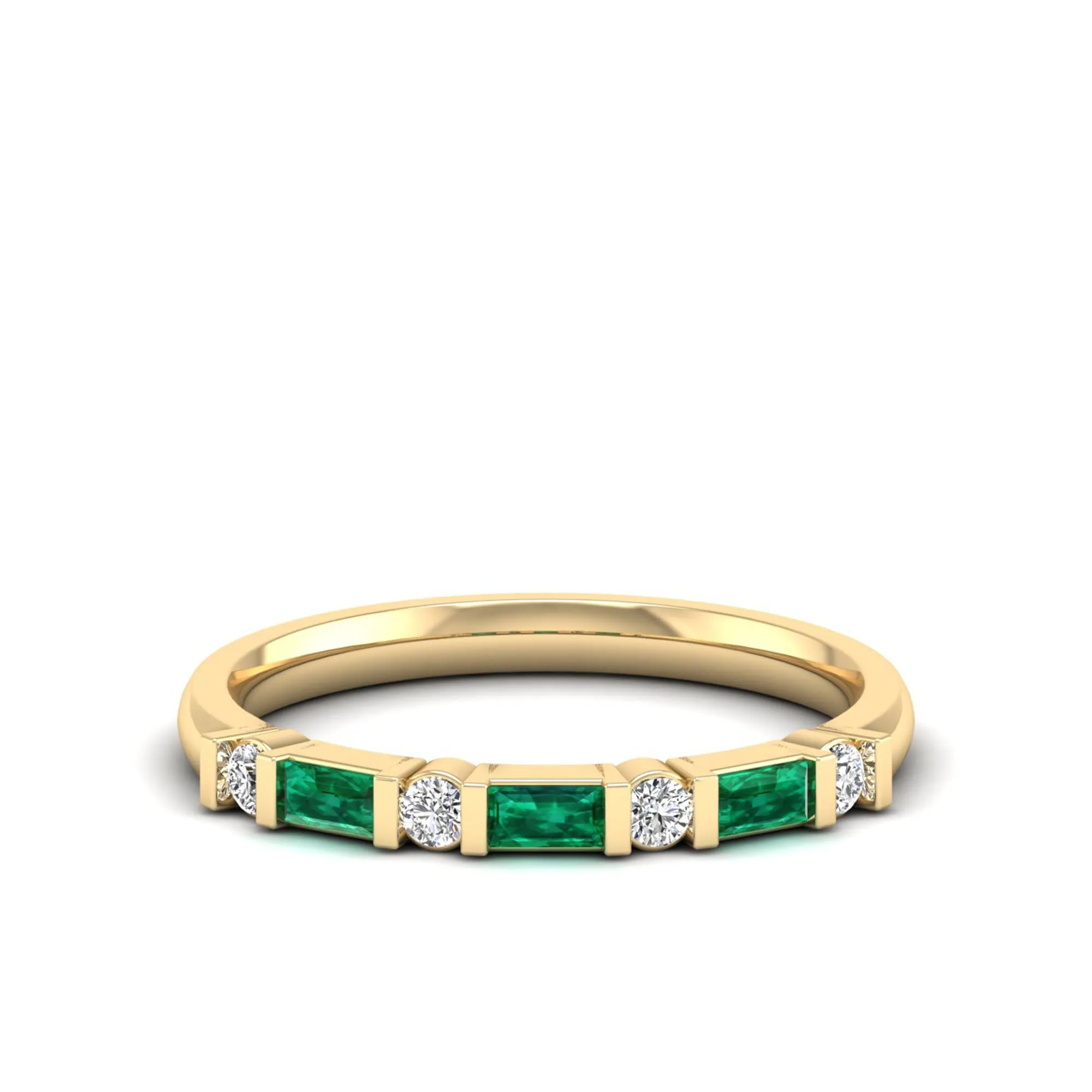 Baguette Alternating Emerald Art Deco and Diamond Ring