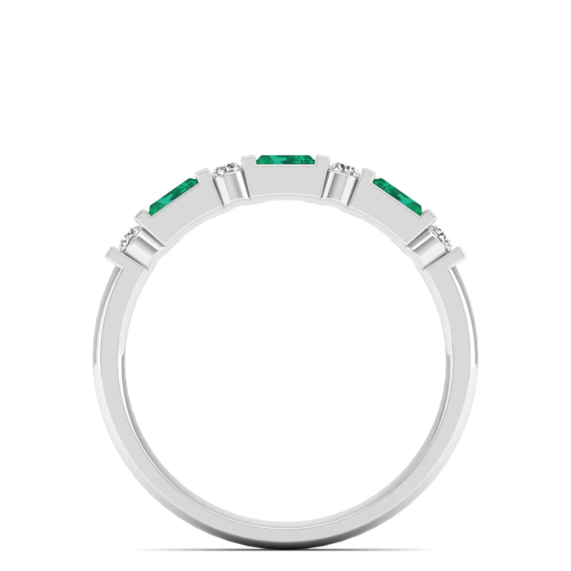 Baguette Alternating Emerald Art Deco and Diamond Ring