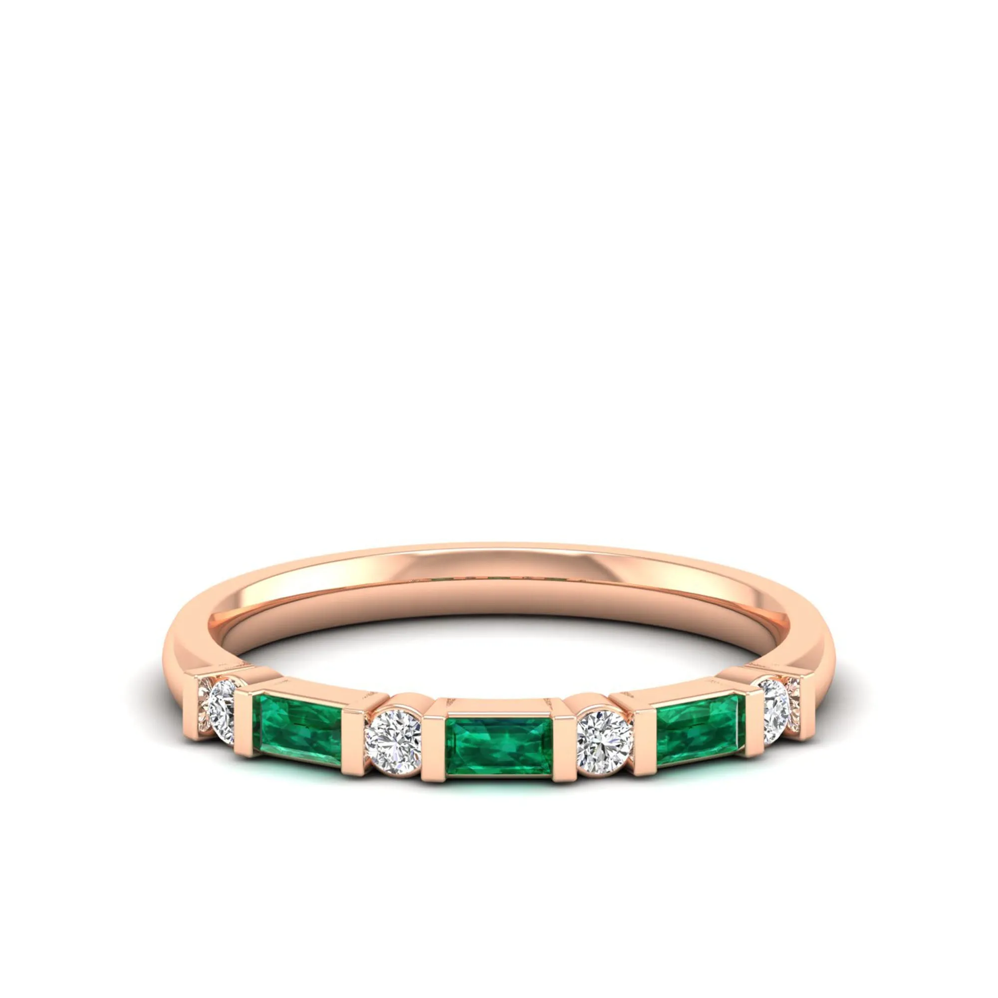 Baguette Alternating Emerald Art Deco and Diamond Ring