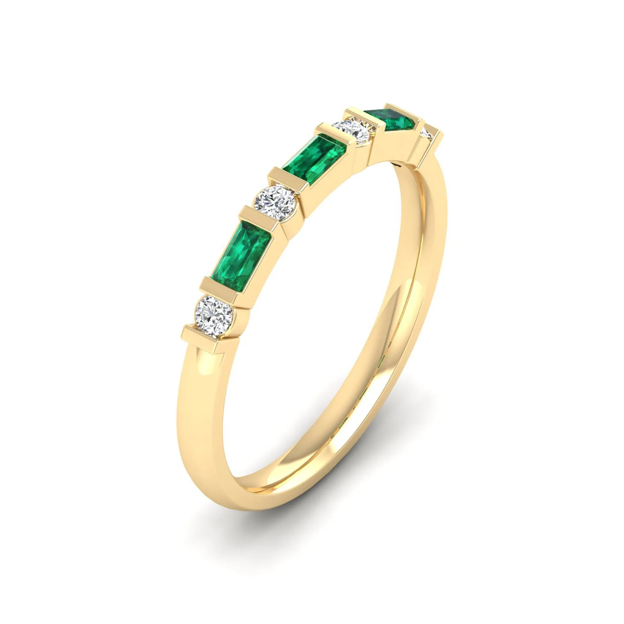 Baguette Alternating Emerald Art Deco and Diamond Ring