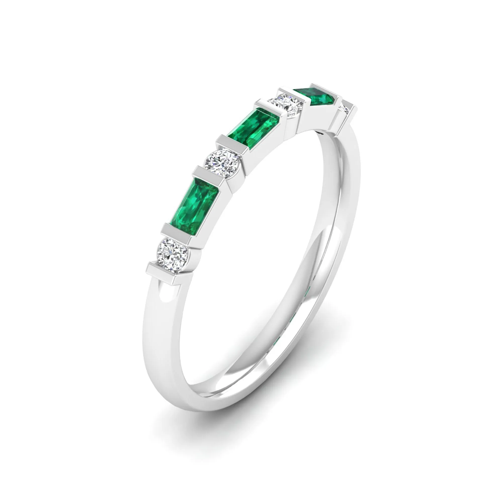 Baguette Alternating Emerald Art Deco and Diamond Ring