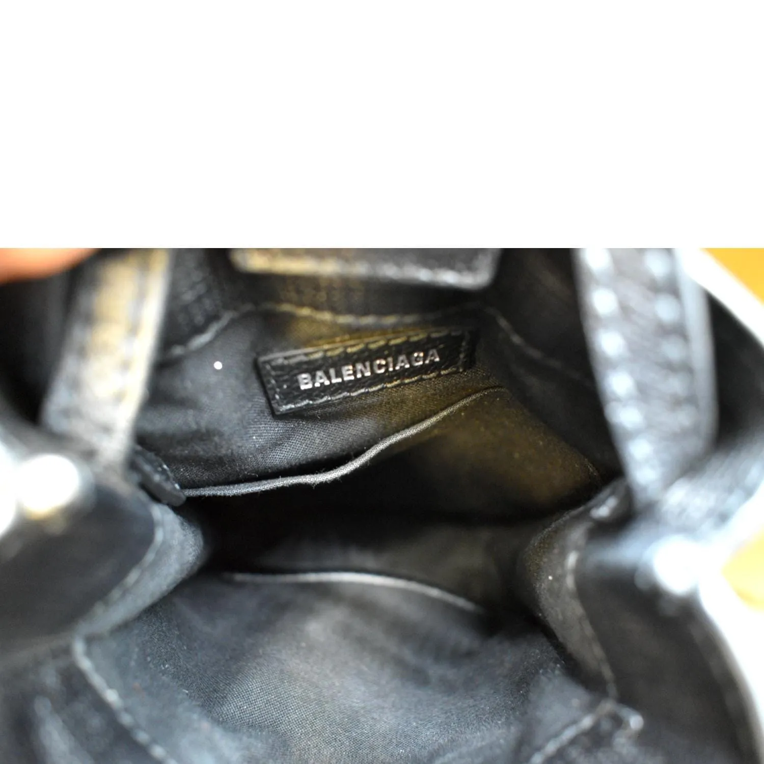 BALENCIAGA Leather Phone Holder Shopping Tote Shoulder Bag Black